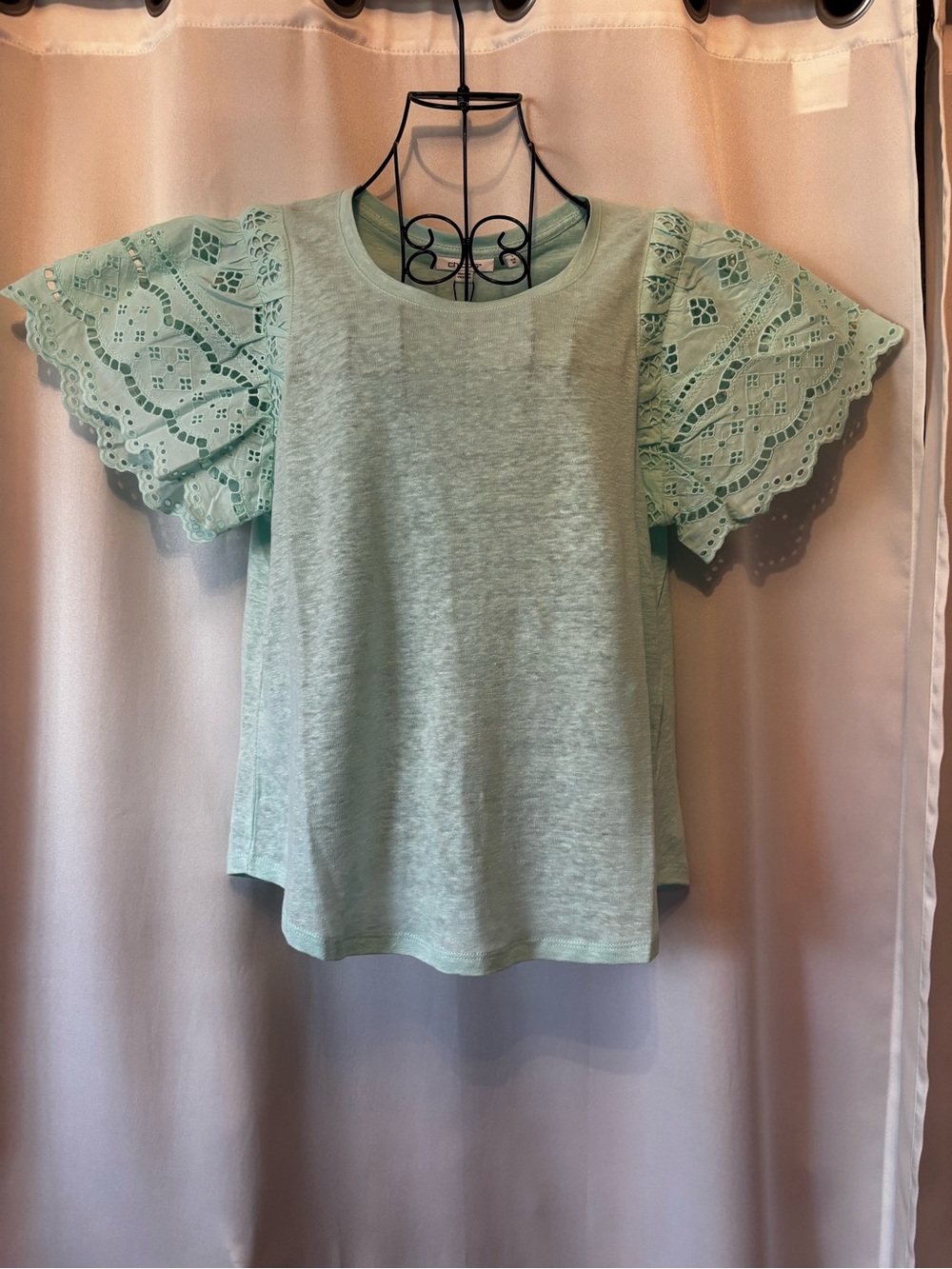 Chico's Teal Waters Eyelet Flutter Sleeve Tee